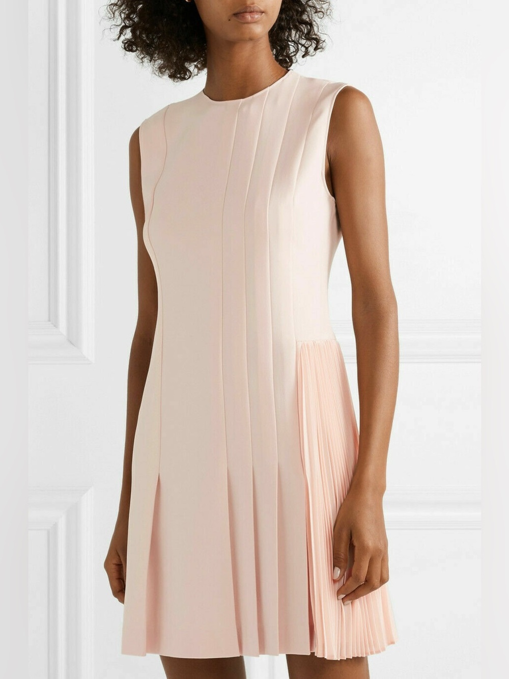 THEORY Sleeveless Pleated Side-Panel Dress in Pale Blush